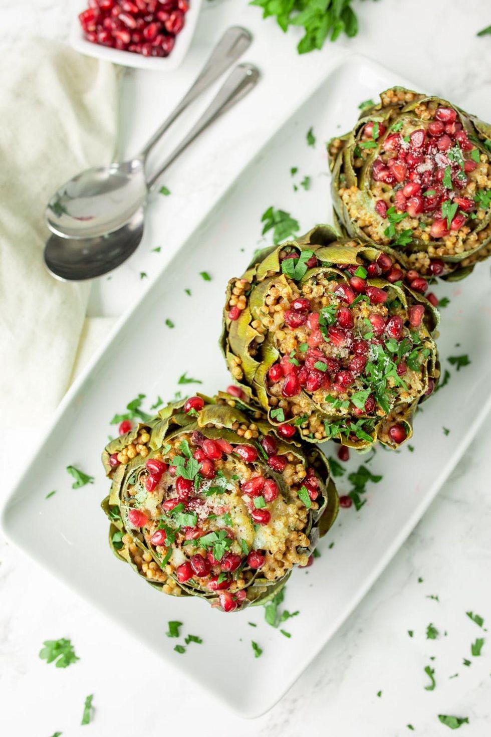 stuffed artichokes with pomegranate seeds