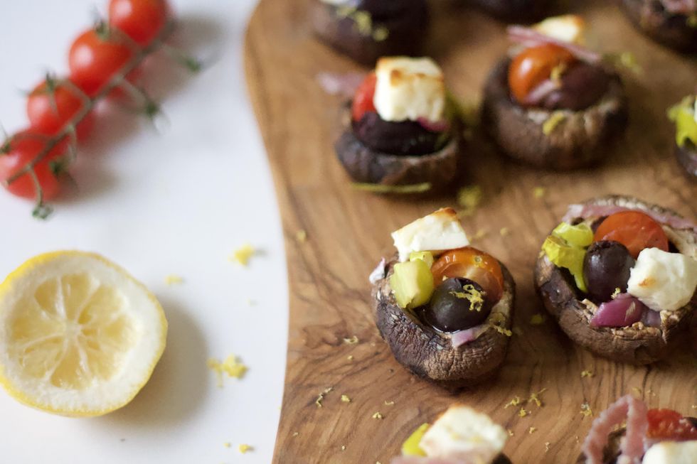 stuffed mushroom recipe on serving board