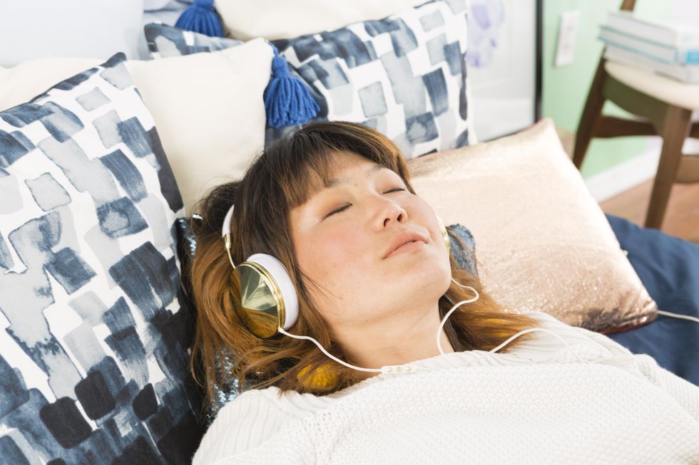 taking a nap with headphones on