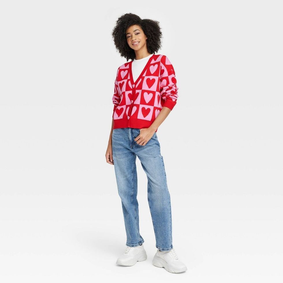 Target Heart Postage Stamp Graphic Cardigan