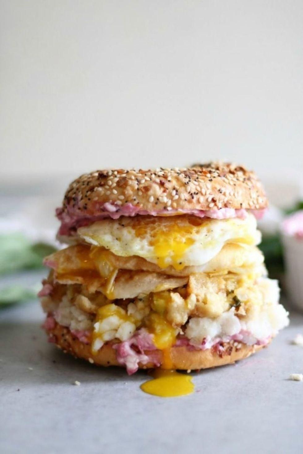 Thanksgiving Leftovers Everything Bagel Sandwich