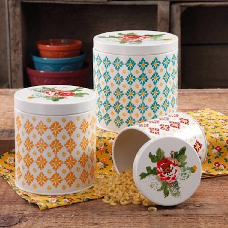  The Pioneer Woman 3 pc Ceramic Mixing Bowl Set (Flea Market  (Orange/Red/Teal)): Home & Kitchen