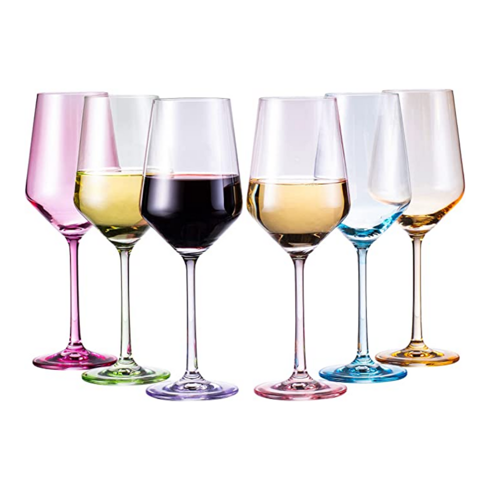 The Wine Savant Colorful Hand Blown Crystal Wine Glasses