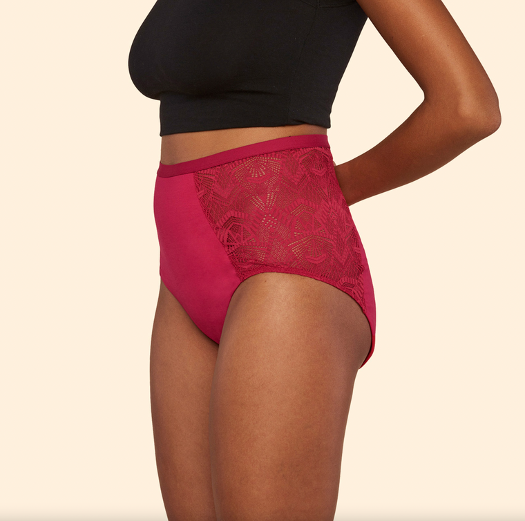 Reusable Period Underwear with Rose Flower on Red Background