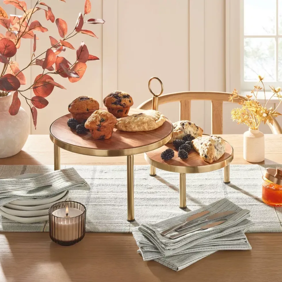 Tiered Wood & Metal Nested Round Serving Stand Brass/Brown - Hearth & Hand\u2122 with Magnolia ($45)