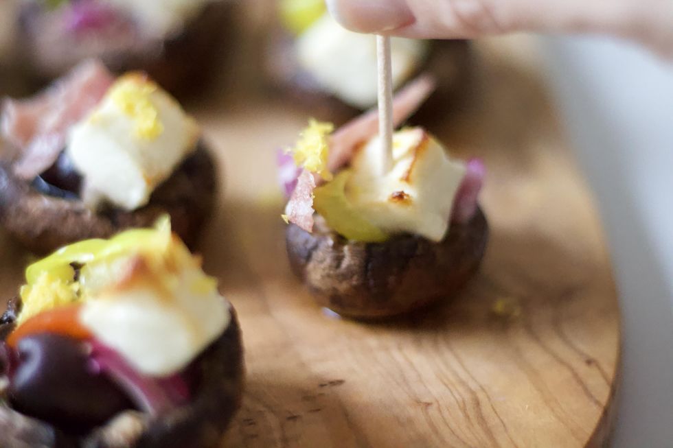 toothpick finger food stuffed mushroom recipe closeup