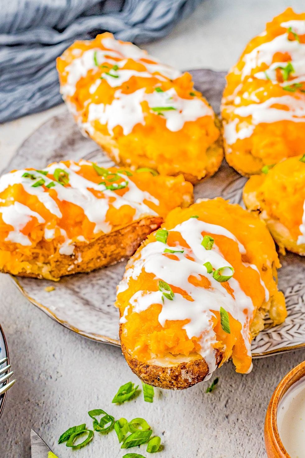 Twice Baked Buffalo Chicken Stuffed Potatoes