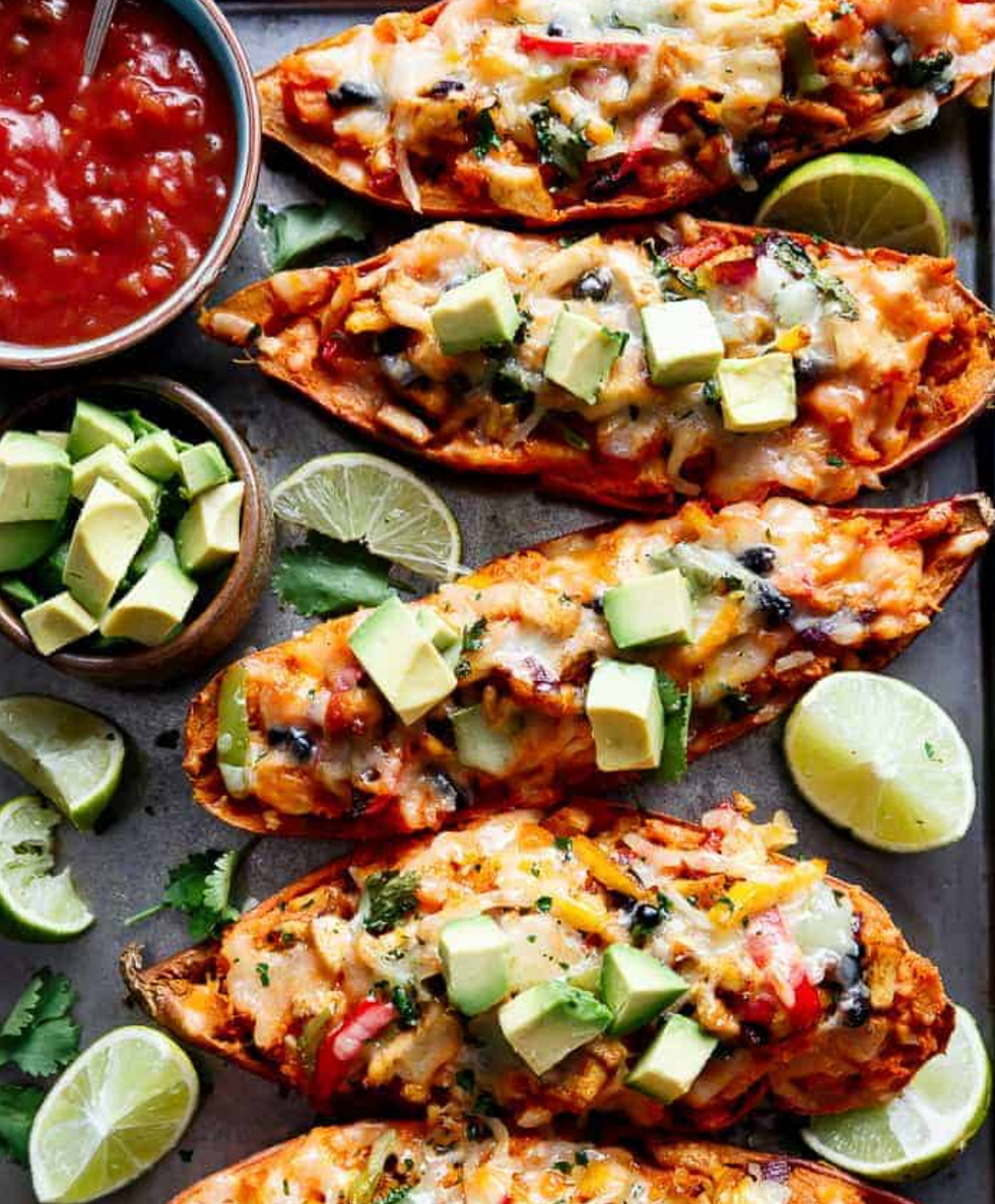 Twice Baked Chicken Fajita Sweet Potatoes