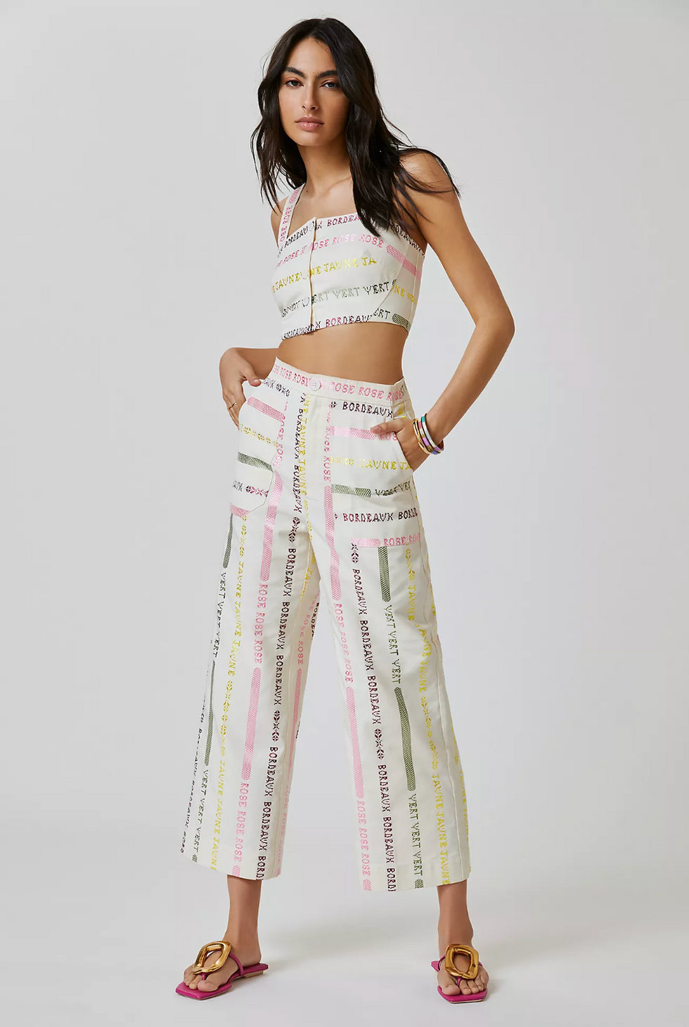 \u200bAnthropologie Two-Piece Crop Top and Wide-Leg Pants Set