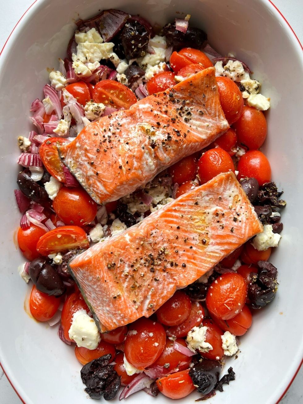 \u200bBaked Feta Salmon Dish