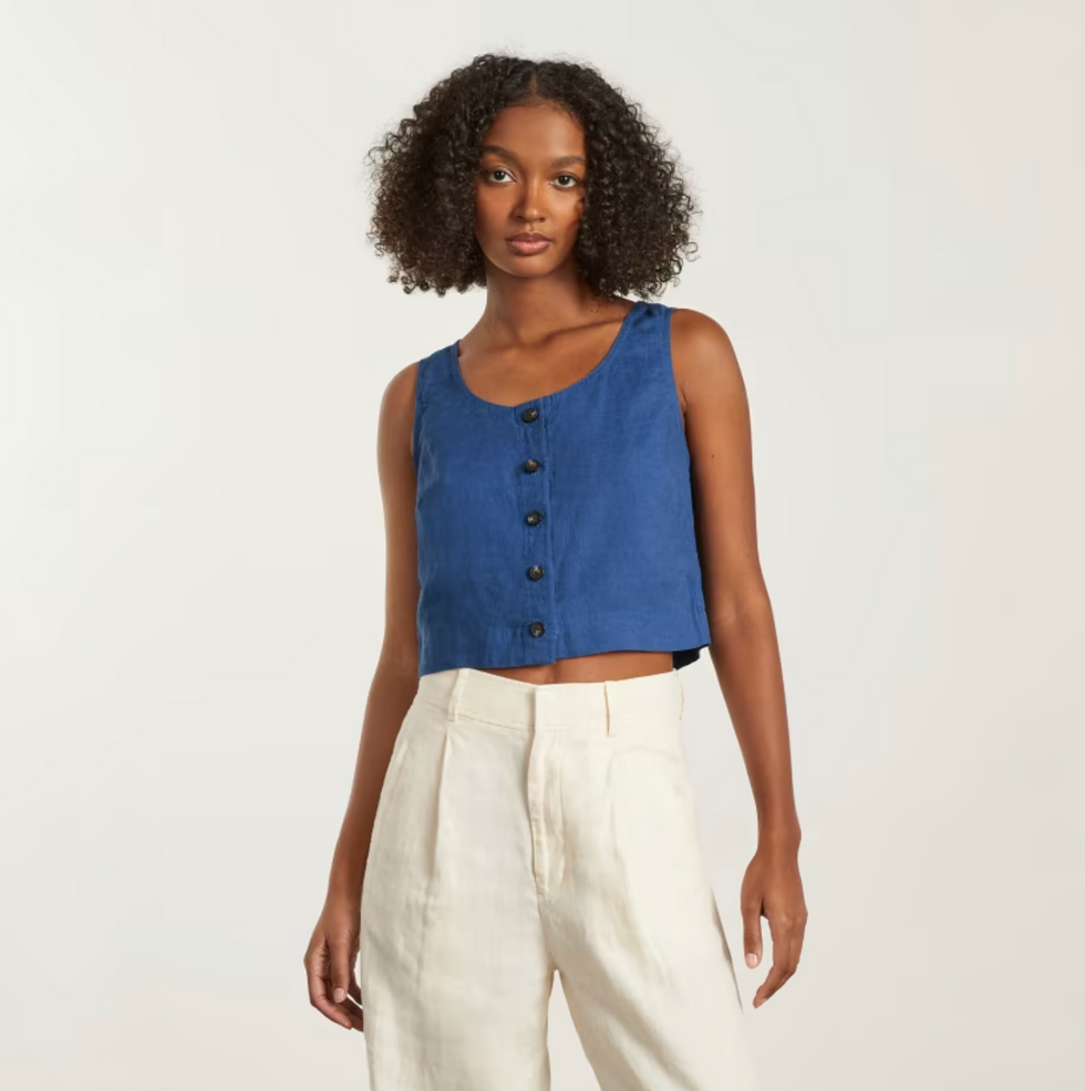 \u200bEverlane The Linen Button-Front Crop Tank