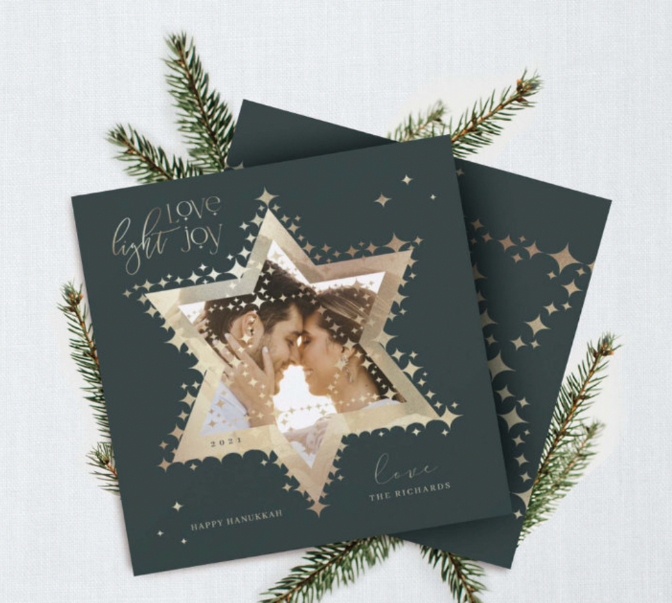 \u200bMoodthology Papery Love Joy Light Elegant Gold Star of David Photo Holiday Card