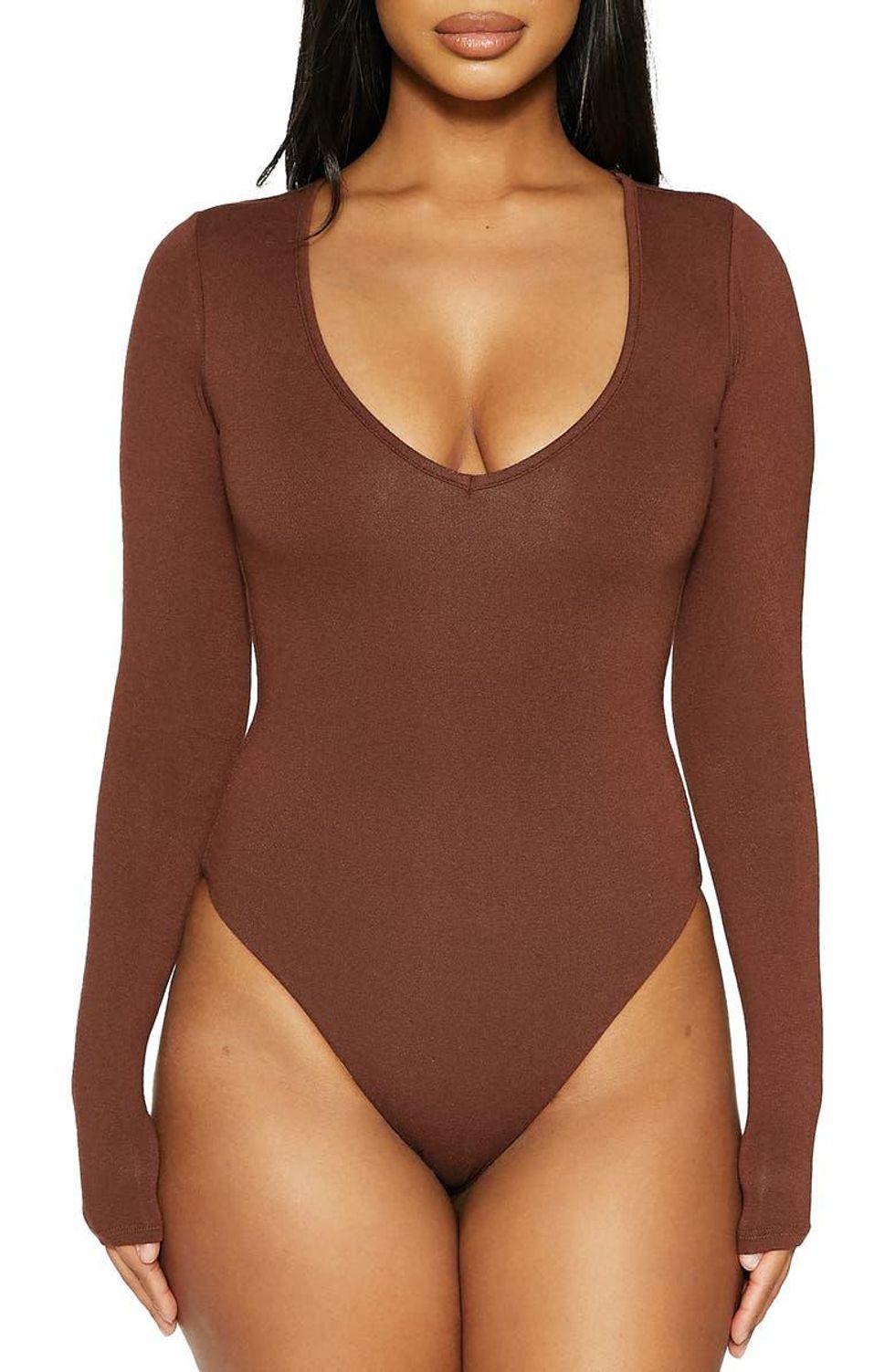 \u200bNaked Wardrobe Deep-V Long Sleeve Bodysuit