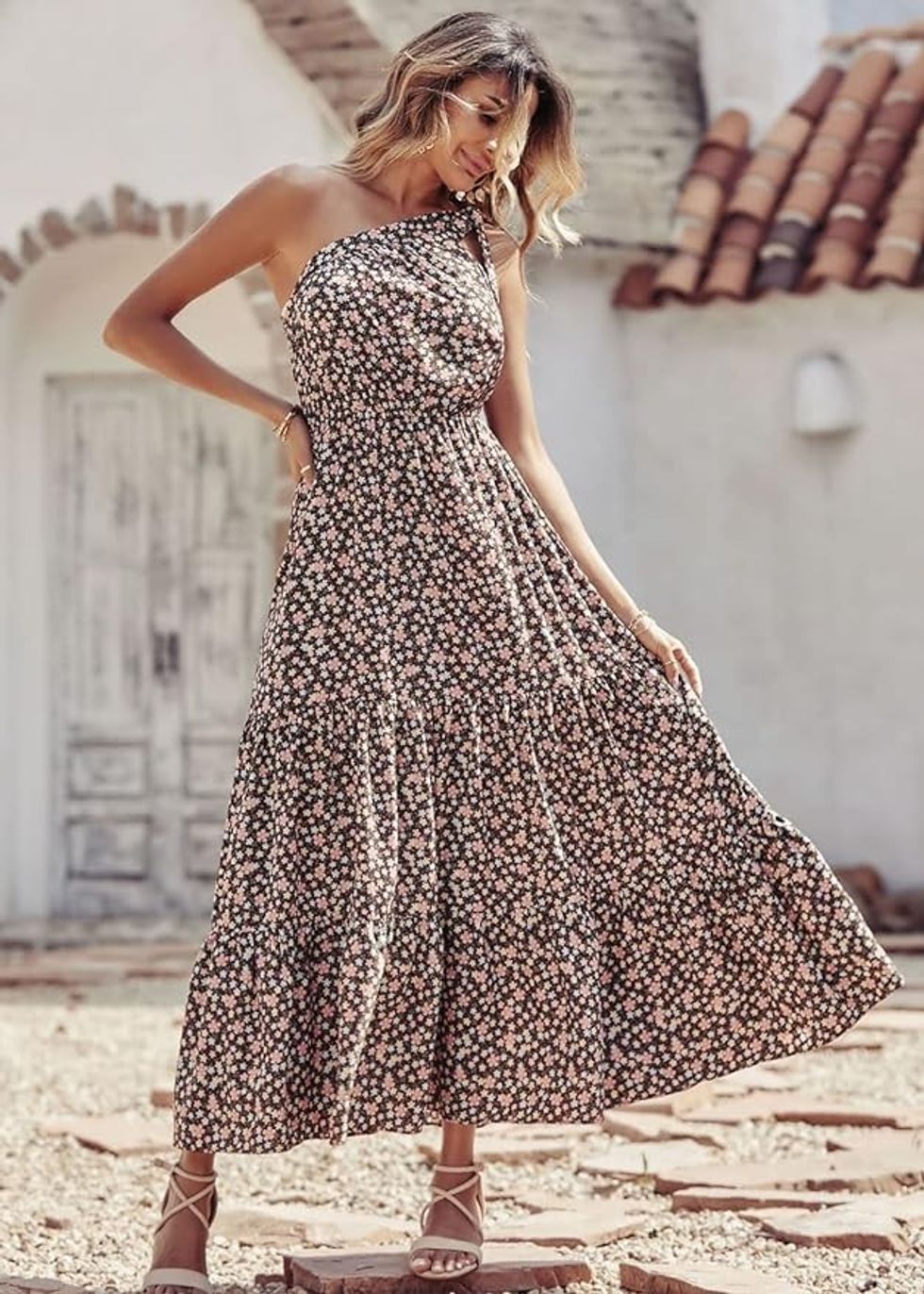 \u200bPRETTYGARDEN One Shoulder Floral Maxi Dress