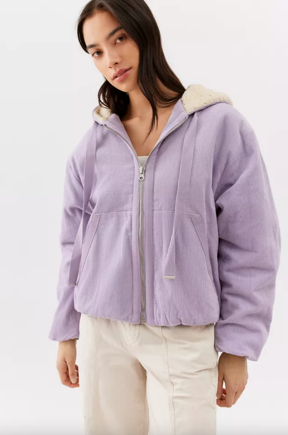 UO Casey Corduroy Zip-Up Hooded Jacket