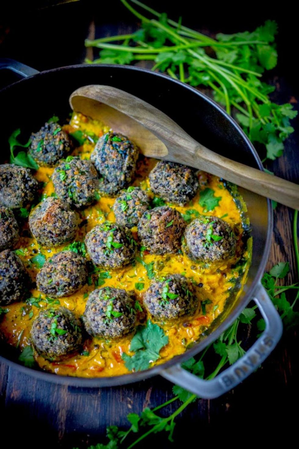 Vegan, Gluten-Free Lentil Meatballs With Indian Fenugreek Sauce