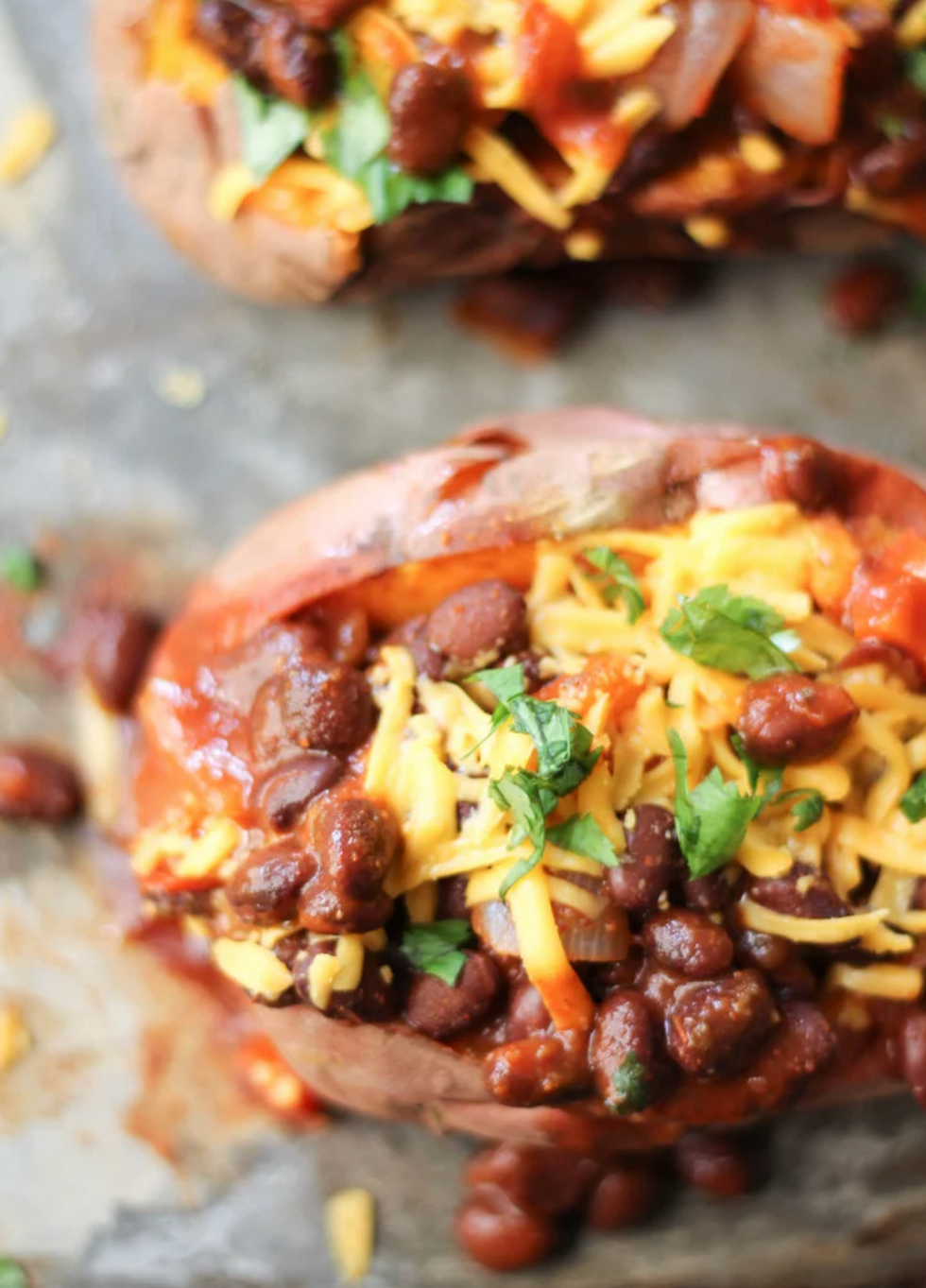 Vegetarian Black Bean Chili Stuffed Sweet Potatoes