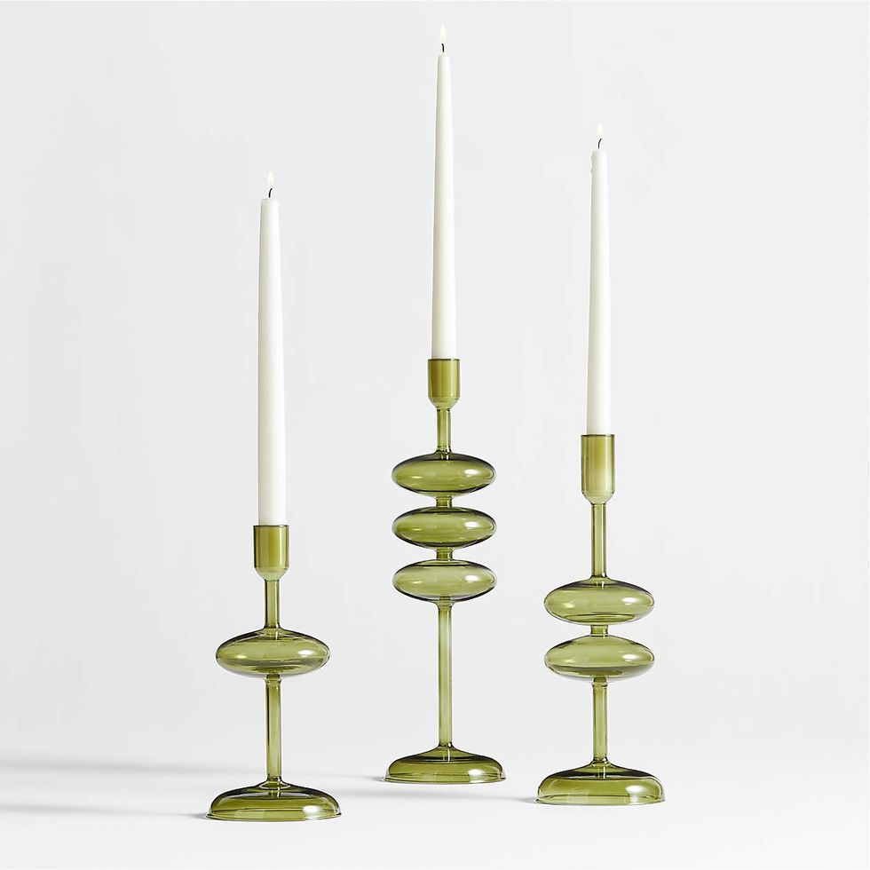 Venezia Olive Green Glass Tape Candle Holder Set