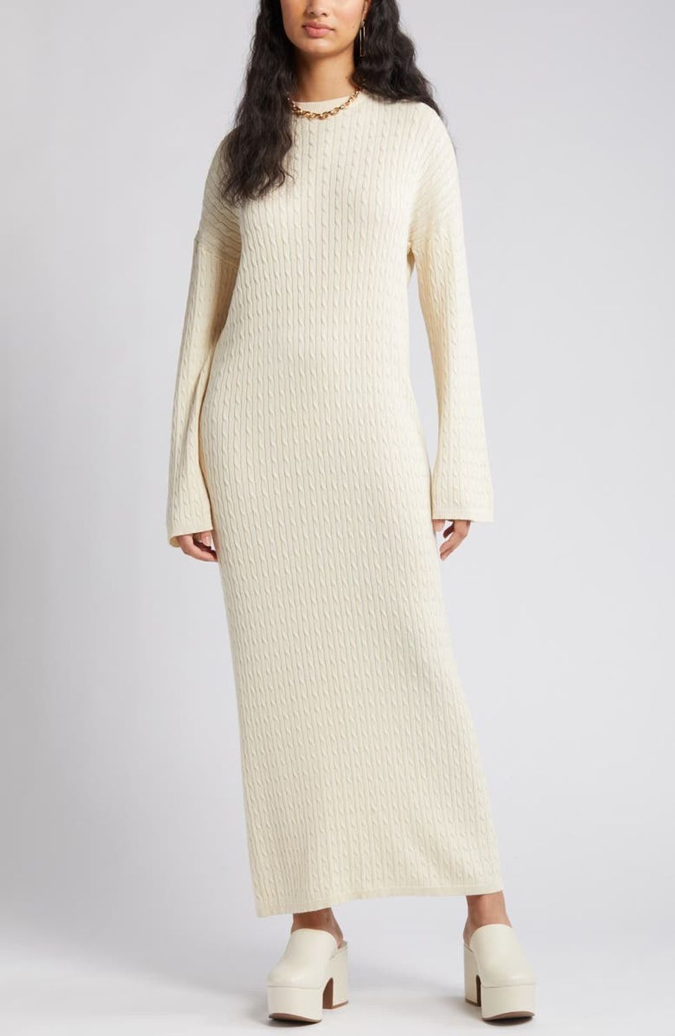 Vero Moda Monica Long Sleeve Cable Stitch Maxi Sweater Dress