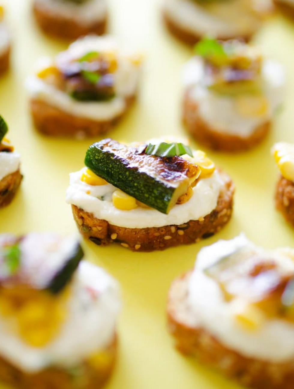 Whipped Feta, Corn and Zucchini Crostini recipe