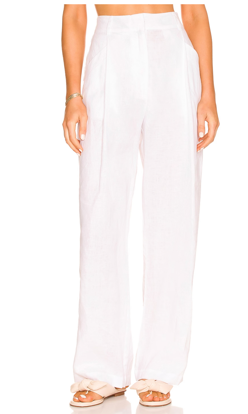 white linen straight-legged trousers