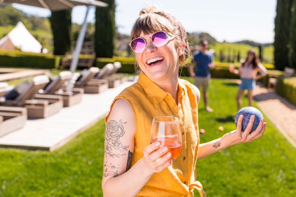 woman at a party with friends