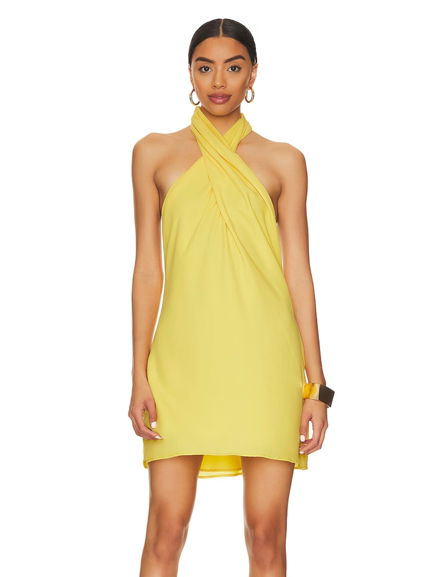 yellow halter mini dress