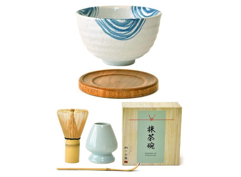 BambooMN Matcha Whisk Starter Set - Chawan Matcha Bowl, Tea Whisk,  Chashaku, Spoon, Matcha Holder, and Bamboo Coaster 