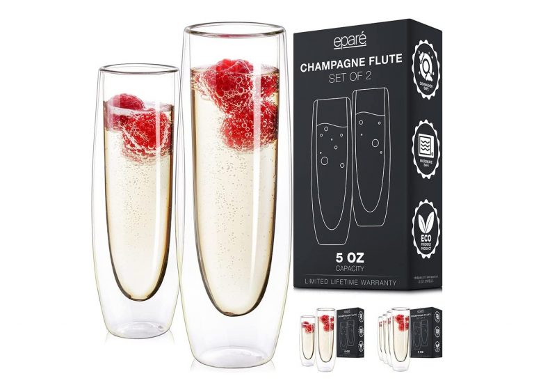 4 Pack Stemless Double Insulated Champagne Flute Tumbler with Lid 5 Oz  Silver