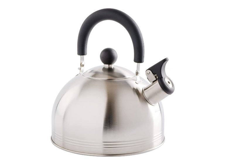 Poliviar Tea Kettle, 2.7 Quart Natural Stone Finish with Wood Pattern Handle Loud Whistle Food Grade Stainless Steel Teapot