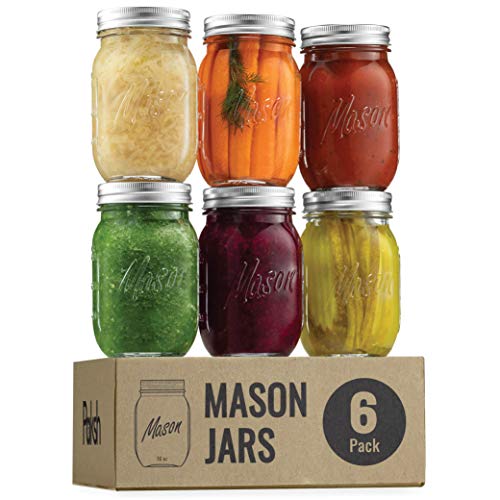 Sewanta SEWANTA Wide Mouth Mason Jars 16 oz [6 Pack] With mason jar lids  and Bands, mason jars 16 oz - For Canning, Fermenting, Pickling